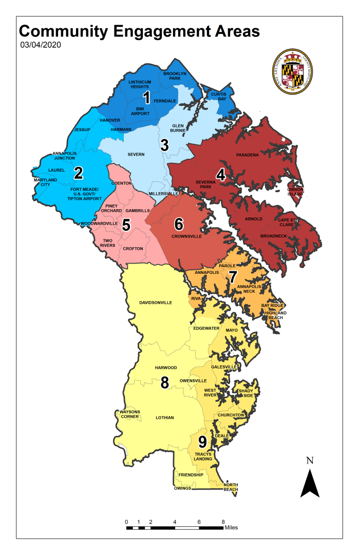 A map depicting regional areas supported by community engagement officers