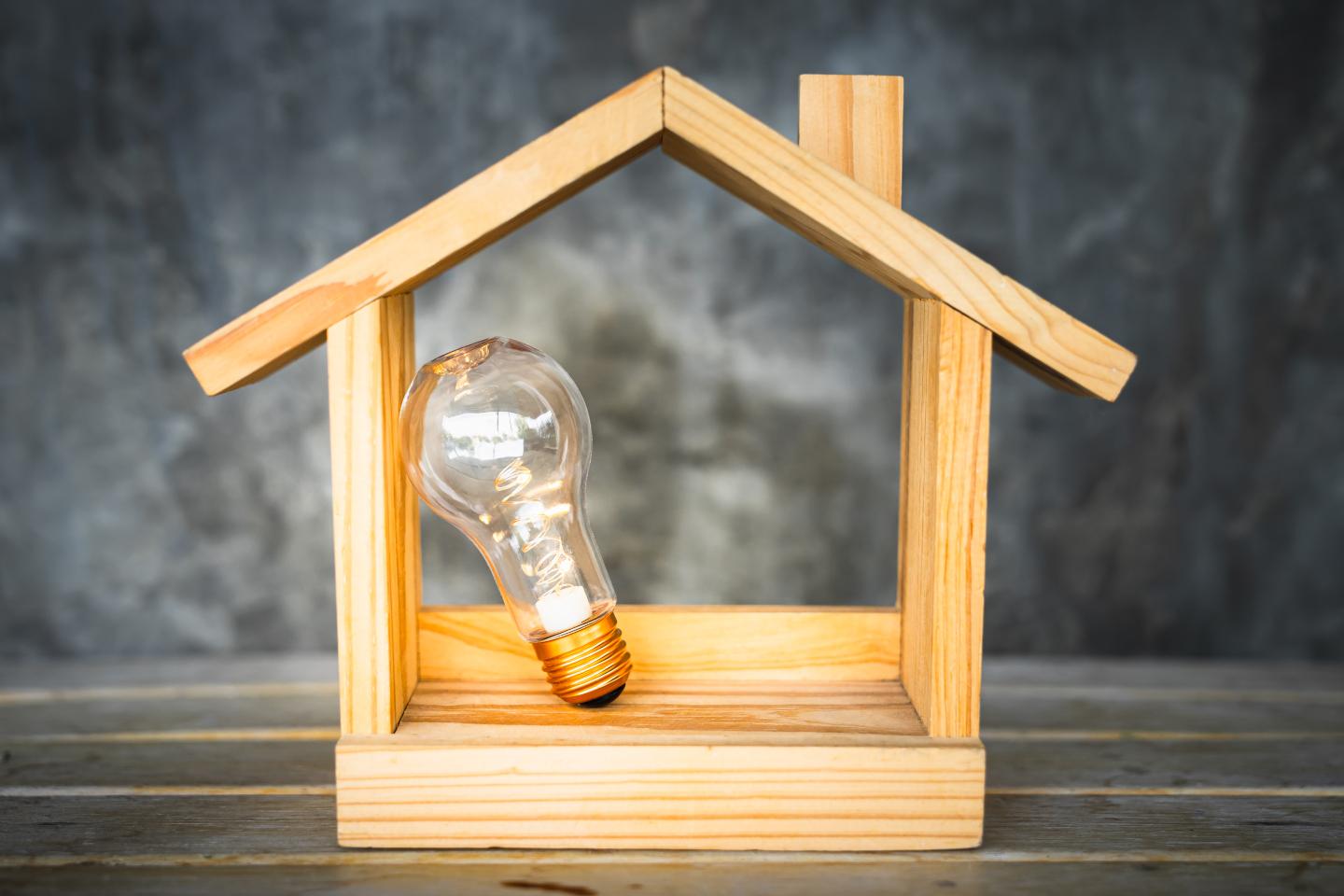 Wooden House with a Light Bulb in it