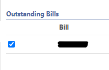 Screenshot showing a blue checked checkbox for selecting a bill