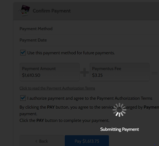 Screen showing a payment is being submitted