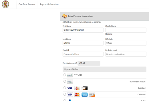 Screenshot showing the payment information fields that can be entered into paymentus