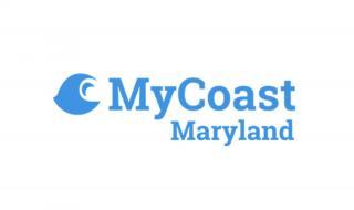 Blue wave icon with blue MyCoast Maryland text 