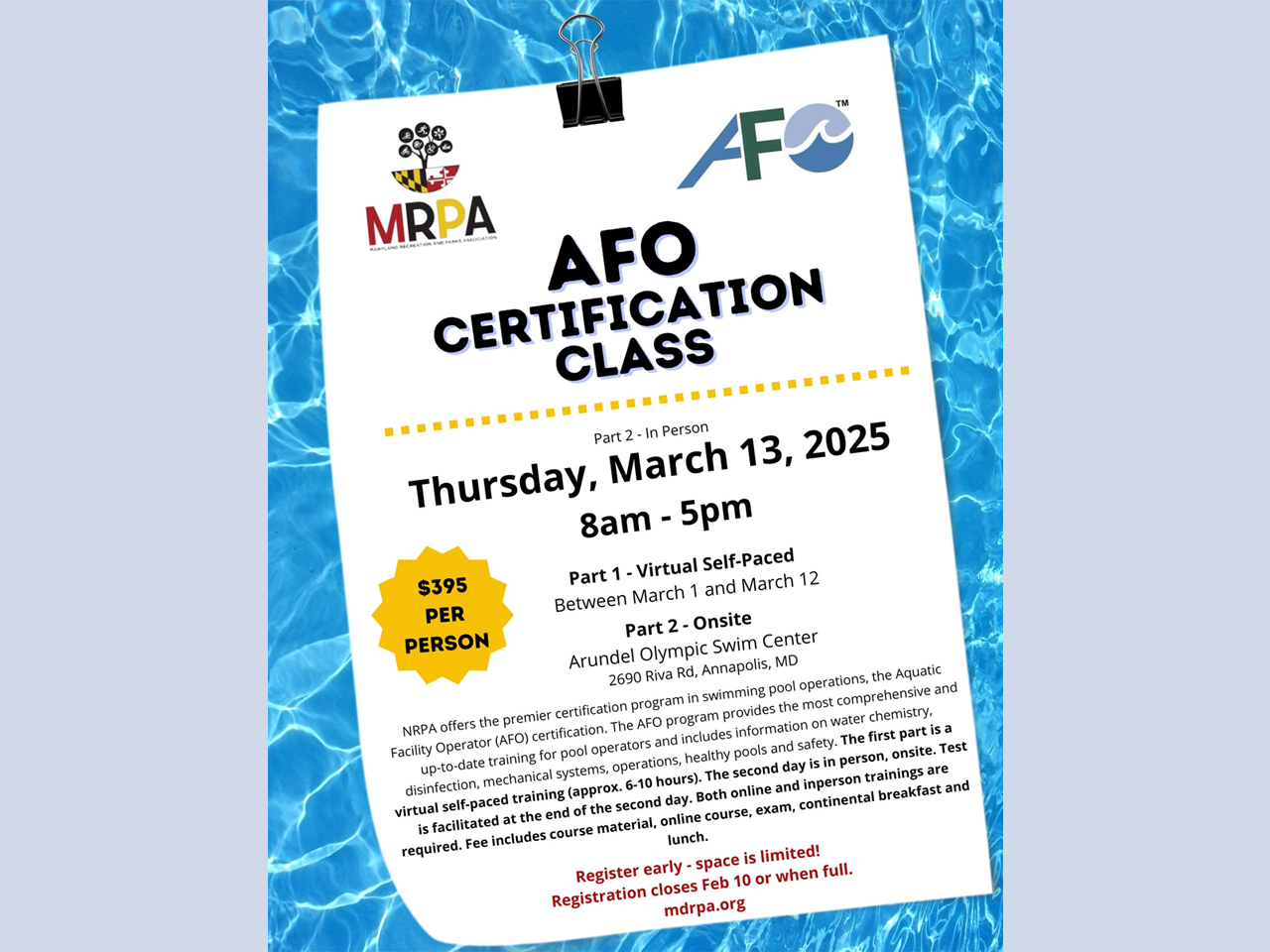 Aquatic Facility Operator (AFO) Certification Course