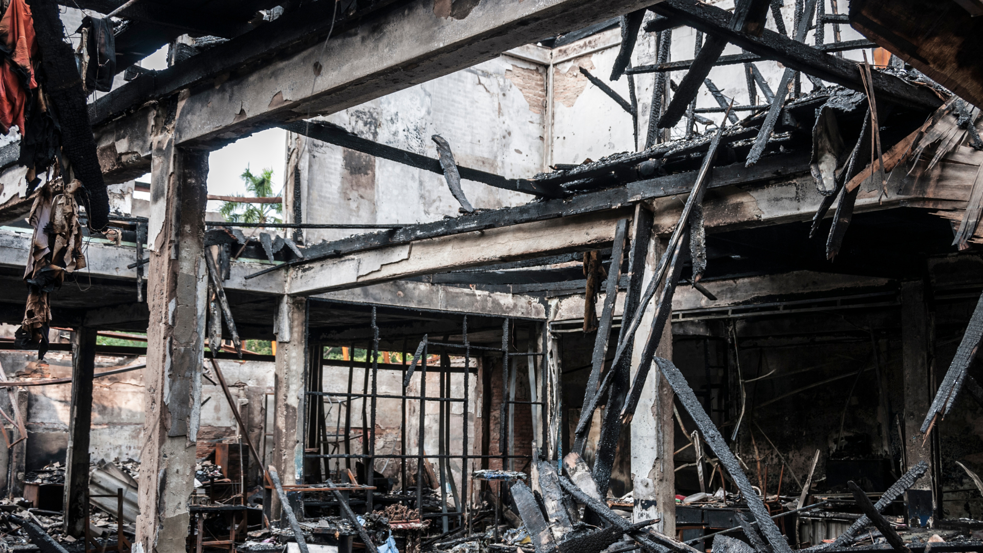 The inside of a building completely destroyed by fire